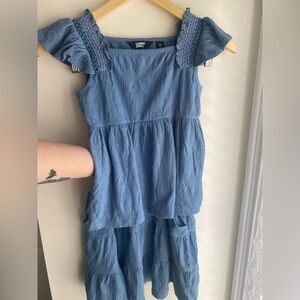 Lands' End Girls Blue Gauze Flutter Sleeve Tiered Shirt & Skirt Set Cotton Top M